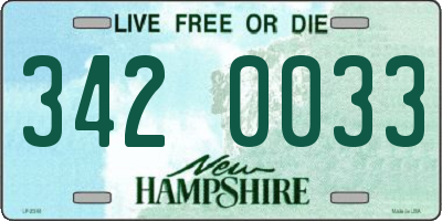 NH license plate 3420033