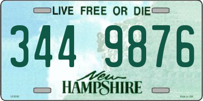 NH license plate 3449876