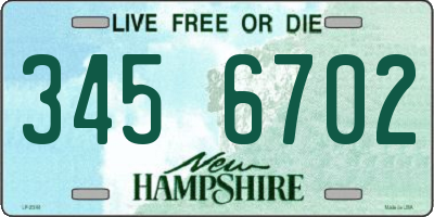 NH license plate 3456702