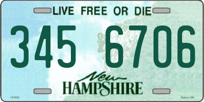 NH license plate 3456706