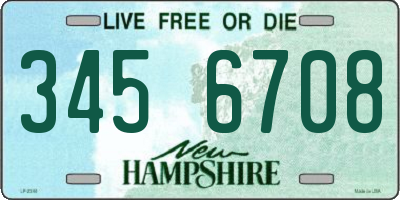 NH license plate 3456708