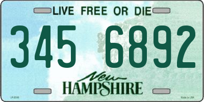 NH license plate 3456892