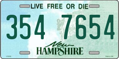 NH license plate 3547654