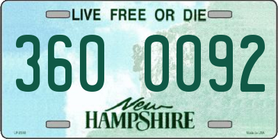 NH license plate 3600092