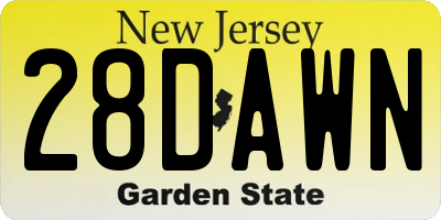 NJ license plate 28DAWN