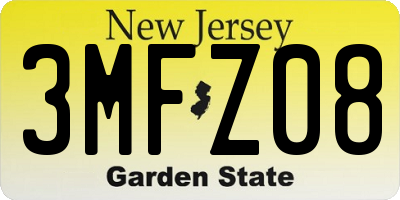 NJ license plate 3MFZ08