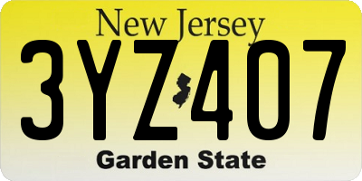 NJ license plate 3YZ407