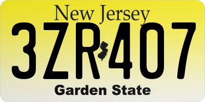 NJ license plate 3ZR407