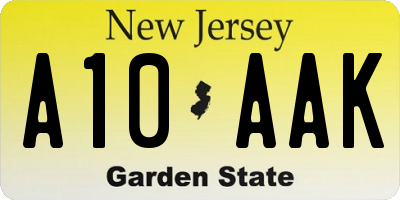 NJ license plate A10AAK