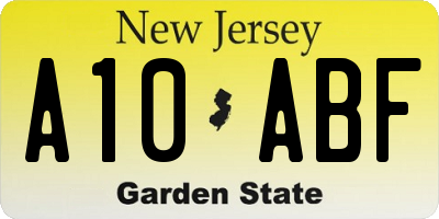 NJ license plate A10ABF