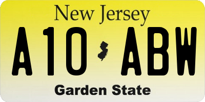 NJ license plate A10ABW