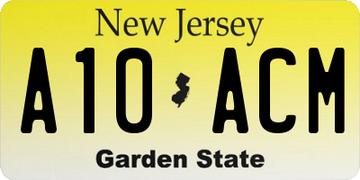 NJ license plate A10ACM