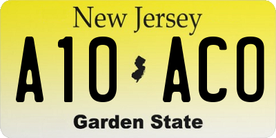 NJ license plate A10ACO