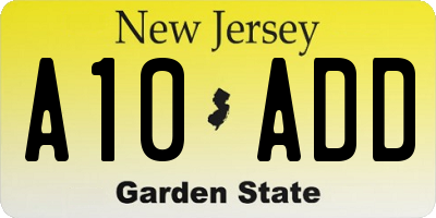 NJ license plate A10ADD