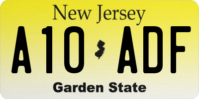 NJ license plate A10ADF