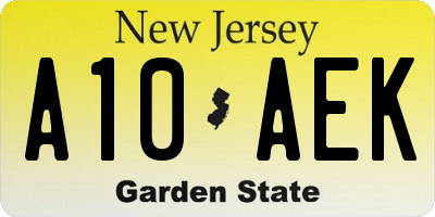 NJ license plate A10AEK