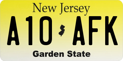 NJ license plate A10AFK