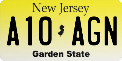 NJ license plate A10AGN