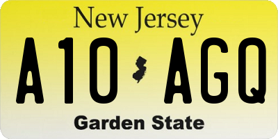 NJ license plate A10AGQ