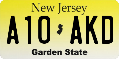 NJ license plate A10AKD