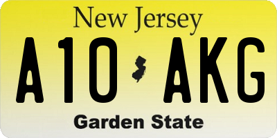 NJ license plate A10AKG