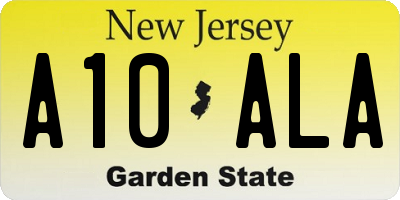 NJ license plate A10ALA