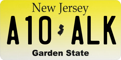 NJ license plate A10ALK