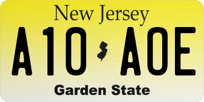 NJ license plate A10AOE