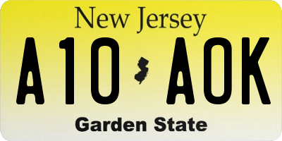 NJ license plate A10AOK