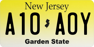 NJ license plate A10AOY