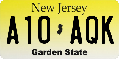 NJ license plate A10AQK