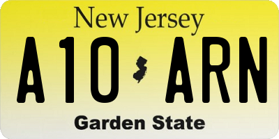 NJ license plate A10ARN