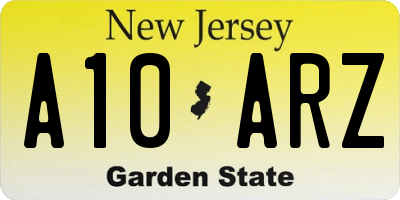 NJ license plate A10ARZ