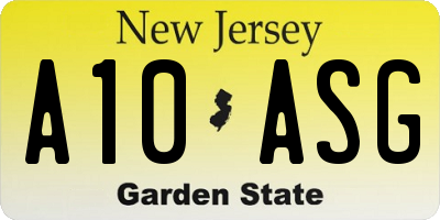 NJ license plate A10ASG