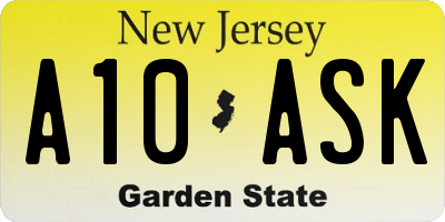 NJ license plate A10ASK