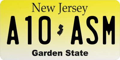 NJ license plate A10ASM