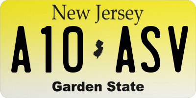 NJ license plate A10ASV