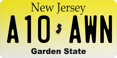 NJ license plate A10AWN