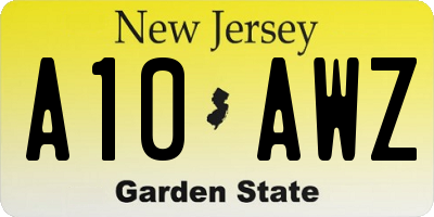 NJ license plate A10AWZ