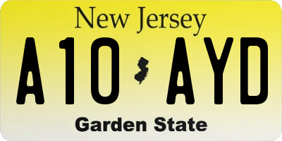 NJ license plate A10AYD