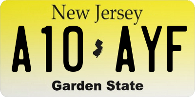 NJ license plate A10AYF