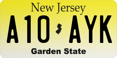NJ license plate A10AYK