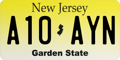 NJ license plate A10AYN