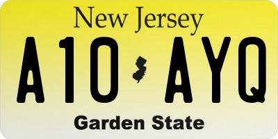 NJ license plate A10AYQ