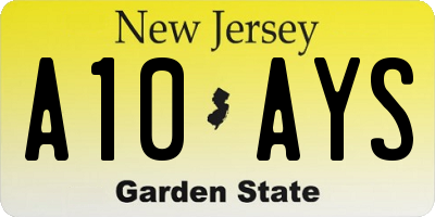 NJ license plate A10AYS