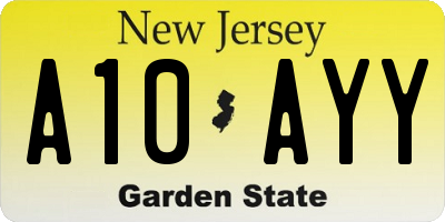 NJ license plate A10AYY