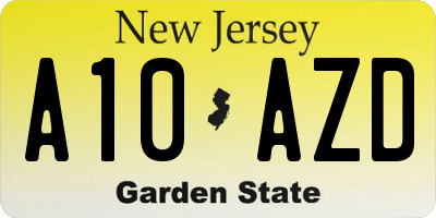 NJ license plate A10AZD