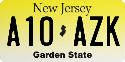 NJ license plate A10AZK