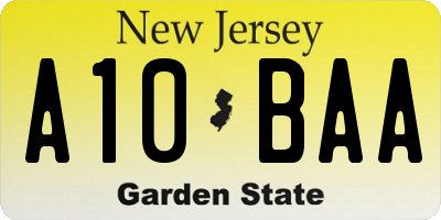 NJ license plate A10BAA