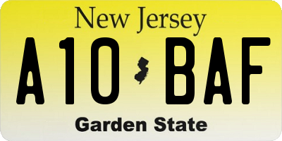 NJ license plate A10BAF
